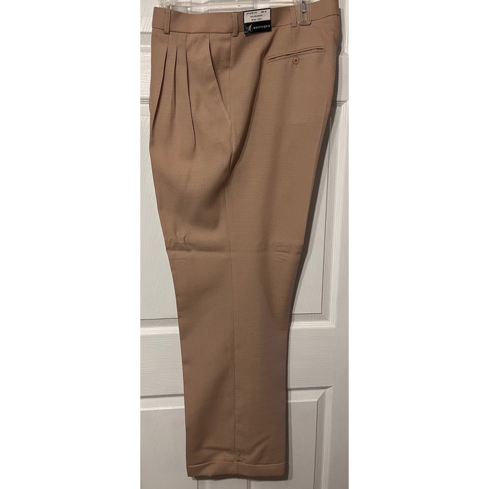 Montique 619 Mens Tan Pleated Cuffed Dress Pants Textured Size 44x34 NEW
